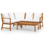 Set Divani da Giardino 4 pz con Cuscini Crema in Legno Acacia