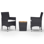 Set da Bistrot per Giardino 3 pz in Polyrattan e Acacia Nero