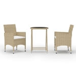 Set Bistrot da Giardino 3 pz Polyrattan e Vetro Temperato Beige