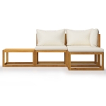 Set Divani da Giardino 4 pz con Cuscini Crema in Legno Acacia