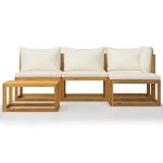 Set Divani da Giardino 5 pz con Cuscini Crema in Legno Acacia