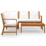 Set Divani da Giardino 4 pz con Cuscini Crema in Legno Acacia