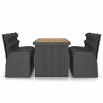 Set da Pranzo da Giardino 7 pz con Cuscini in Polyrattan Nero