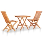 Set da Bistrot 3 pz con Cuscini Grigi in Legno Massello di Teak