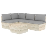 Set Divani da Giardino su Pallet 5 pz con Cuscini Legno Abete