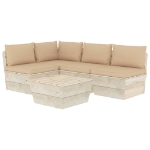 Set Divani da Giardino su Pallet 5 pz con Cuscini Legno Abete