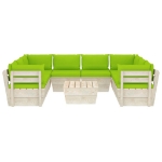 Set Divani da Giardino su Pallet 9 pz con Cuscini Legno Abete