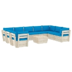 Set Divani da Giardino su Pallet 10 pz con Cuscini Legno Abete