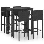 Set Bar da Giardino 5 pz con Braccioli in Polyrattan Nero