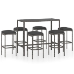 Set da Bar da Giardino 7 pz con Cuscini in Polyrattan Grigio