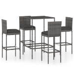 Set da Bar da Giardino 5 pz con Cuscini in Polyrattan Grigio