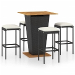 Set da Bar da Giardino 5 pz con Cuscini in Polyrattan Nero