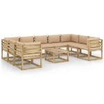 Set Divani da Giardino 10 pz e Cuscini Legno di Pino Impregnato