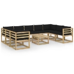 Set Divani da Giardino 10 pz e Cuscini Legno di Pino Impregnato