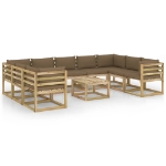 Set Divani da Giardino 10 pz e Cuscini Legno di Pino Impregnato