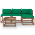 Set Divani Giardino su Pallet 5 pz con Cuscini Pino Impregnato