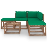 Set Salotto da Giardino 6 pz con Cuscini Verdi