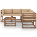 Set Divani da Giardino 6 pz Cuscini Beige in Legno di Pino