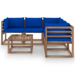 Set Divani da Giardino 6 pz Cuscini Blu in Legno di Pino