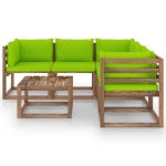 Set Divani da Giardino 6 pz Cuscini Verde Brillante Legno Pino