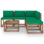 Set Divani Giardino su Pallet 6 pz con Cuscini Pino Impregnato