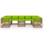 Set Divani da Giardino 10 pz con Cuscini Verde Brillante