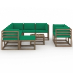 Set Divani da Giardino 10 pz con Cuscini Verdi