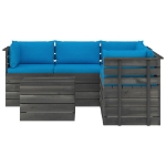 Set Divani da Giardino su Pallet 6 pz con Cuscini Massello Pino