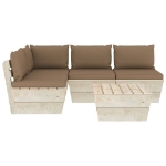 Set Divani da Giardino su Pallet 5 pz con Cuscini Legno Abete