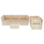 Set Divani da Giardino su Pallet 6 pz con Cuscini Legno Abete