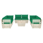 Set Divani da Giardino su Pallet 9 pz con Cuscini Legno Abete