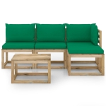 Set Divani da Giardino 5 pz con Cuscini Verdi