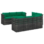 Set Divani da Giardino su Pallet 9 pz con Cuscini Massello Pino