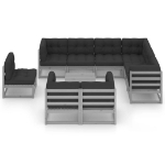 Set Divani da Giardino 10 pz Grigio Cuscini Massello di Pino