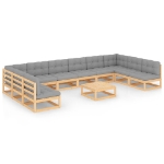 Set Divani da Giardino 11 pz con Cuscini Legno Massello di Pino