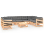 Set Salotto Giardino 10pz Cuscini Antracite Legno Massello Pino