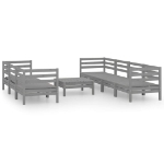 Set Divani da Giardino 8 pz Grigio in Legno Massello di Pino