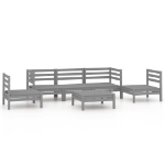 Set Divani da Giardino 6 pz Grigio in Legno Massello di Pino