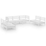 Set Divani da Giardino 7 pz Bianco in Legno Massello di Pino