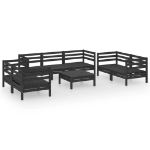 Set Divani da Giardino 8 pz Nero in Legno Massello di Pino