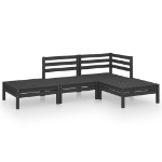 Set Divani da Giardino 4 pz Nero in Legno Massello di Pino