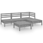 Set Divani da Giardino 5 pz in Legno Massello di Pino Grigio