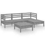 Set Divani da Giardino 5 pz in Legno Massello di Pino Grigio