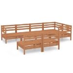 Set Divani da Giardino 7 pz in Legno Massello di Pino Miele