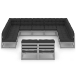 Set Divani da Giardino 11 pz Grigio Cuscini Massello di Pino