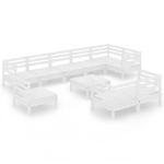 Set Divani da Giardino 10 pz in Legno Massello di Pino Bianco