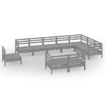 Set Divani da Giardino 10 pz in Legno Massello di Pino Grigio