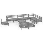 Set Divani da Giardino 11 pz in Legno Massello di Pino Grigio