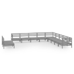 Set Divani da Giardino 11 pz in Legno Massello di Pino Grigio