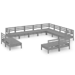 Set Divani da Giardino 12 pz in Legno Massello di Pino Grigio